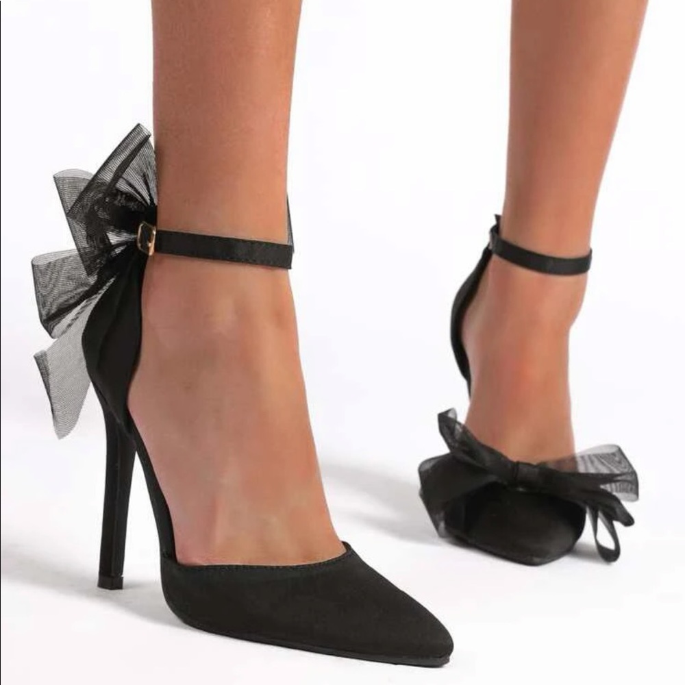 Black Tulle Bow Stiletto Heels